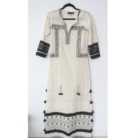 Hemant & Nandita Boho Eyelet Lace Maxi Dress XS - Picture 1 of 7